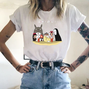 Mados Medvilnės T Shirts Camiseta Mujer Ghibli Totoro Vyrų Marškinėliai Streetwear T-Shirt Moterims, Trumpas Rankovėmis Tee Viršūnes Atsitiktinis Moterų