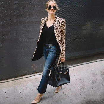 Mados Moterų Rudenį Leopardas Spausdinti Paltai ir striukės elegantiškas Žiemos Cardigan femme Ponios veste femme Streetwear dames kleding