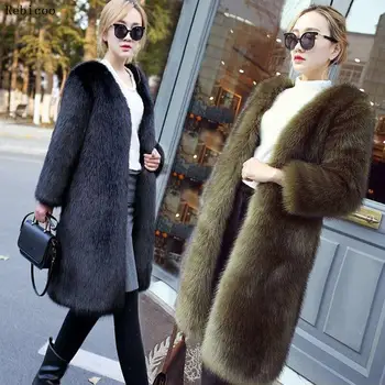 Mados Moterų Žiemos Paltai lapės Kailiniai Paltai Moterims netikrą Lapės Kailio Viršutiniai drabužiai &paltai Pagrindinio Striukės Kontrasto Spalvų
