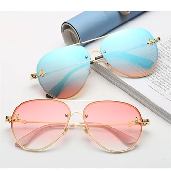 Mados ponios UV400 akiniai nuo saulės metalo ovalo formos rėmelius bičių akiniai nuo saulės classic prekės ženklo dizainas sporto vairavimo akiniai nuo saulės