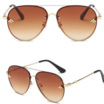 Mados ponios UV400 akiniai nuo saulės metalo ovalo formos rėmelius bičių akiniai nuo saulės classic prekės ženklo dizainas sporto vairavimo akiniai nuo saulės