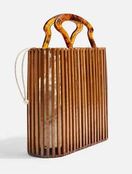 Mados Prabangių Moterų Krepšiai Dizaineris Akrilo Rankena Austa Maišelį Bambuko maišelį, Siūlės, Tuščiaviduriai Maišelį Sankabos Bali Beach Atostogų Rankinės