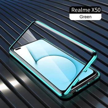 Magnetinio Adsorbcijos Metalo Atveju Realme X50 Pro Player Rasti X2 pro 6 6s Padengti Magnetinio 360 Grūdintas Stiklas Dvigubas Rubisafe