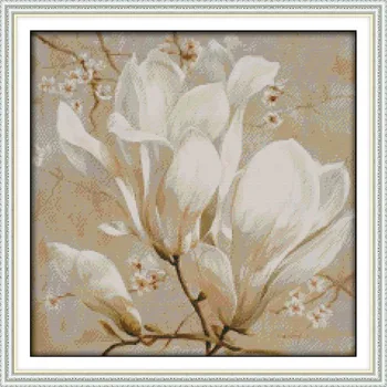 Magnolia gėlių kryželiu rinkinys gėlių 18ct 14ct 11ct skaičius atspausdinta drobė siūlės siuvinėjimo 