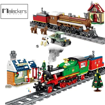 Mailackers Miesto Geležinkelio Stoties Rinkiniai, Takeliai, Žiemą Kaime Elektros Kalėdų Traukinys Duomenys Blokai Miesto Plytas, Vaikams, Žaislai