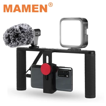 MAMEN Mini D36R LED Vaizdo Šviesos Nustatyti Išmaniojo telefono Vlogging Rinkiniai Su Mikrofonu Telefono Narve Trikojo Vaizdo Fotografavimo Nuotraukų Šviesos