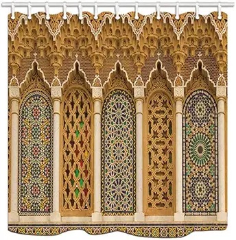 Maroko Islamo ir Spalvinga Geometrinių raštų Marokas Dušo Užuolaidos su 12 Kabliukų, Vonios Užuolaidų Patvarus, atsparus Vandeniui Audinys