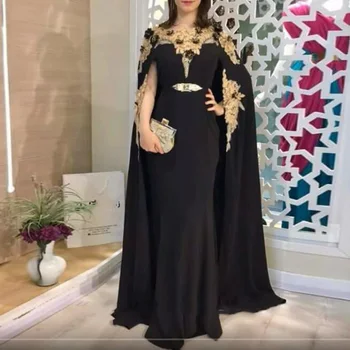 Maroko vakarines Sukneles O-Kaklo Appliques 3D Gėlės Aukso Nėrinių Kaftan arabų Musulmonų Promenadzie Suknelė Žaliojo Šifono Oficialią Šalies Suknelė