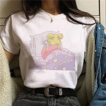 Marškinėliai Moterims Sailor Moon Juokingas Animacinių filmų Harajuku Femela Viršūnes Ullzang Anime T-shirt 90s korėjos Stiliaus Marškinėlius Grafinis Viršuje Tees
