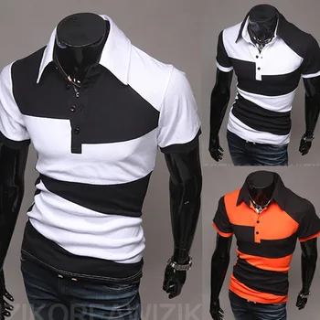 Marškinėliai vyrams XXXL trumpas rankovės marškinėliai turndown apykaklės kratinys kontrasto spalvų mygtukus sporto viršuje palaidinė vyrų slim fit