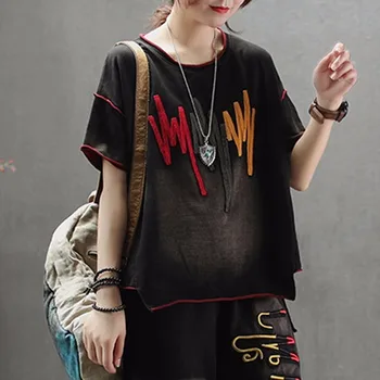 Max LuLu 2019 M. Vasaros Mados Ponios Korėjos Punk Stiliaus Viršūnes Moterų Juodas Džinsinis Audinys Dryžuotas T Shirts Derliaus Atsitiktinis Negabaritinių Marškinėlius