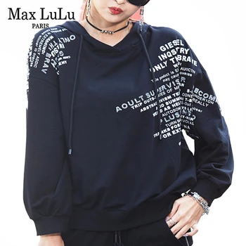 Max LuLu Europos Naujų Prabangių Dizainerio Streetwear Moterų Atsitiktinis Palaidų Gobtuvu Hoodies Moterų Derliaus Spausdinti Palaidinės Plius Szie