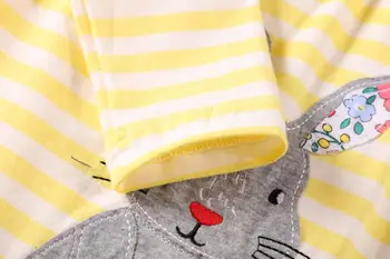 Mažas animacinių filmų rudenį naujų Europos ir Amerikos prekės ženklo medvilnės, siuvinėta bunny mergina long sleeve T-shirt