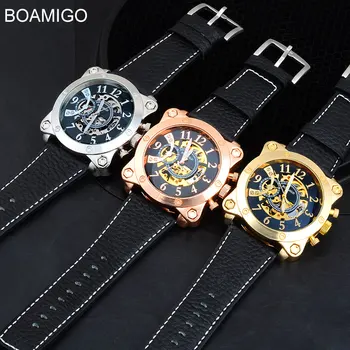 Mechaniniai Laikrodžiai Vyrams BOAMIGO Prekės ženklo Mados Sporto Skeletas Automatinis Mechaninė Laikrodžius Odinis Dirželis Relogio Masculino