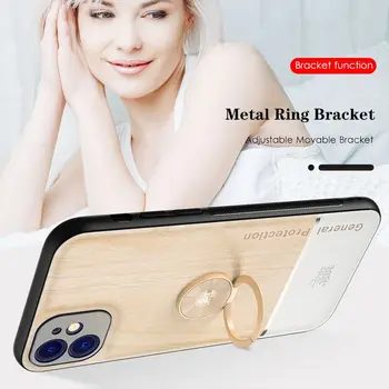 Medienos Grūdų Automobilių Magnetinis Žiedas Savininkas Telefono dėklas Skirtas iPhone 11 Pro X XS Max SE 2020 Anti-Rudenį Apima, 