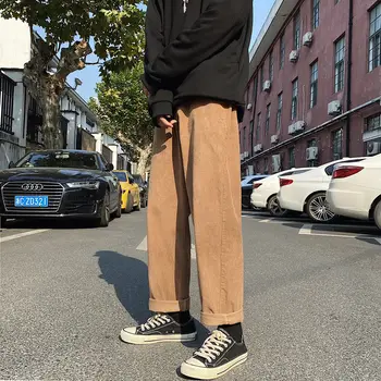 Medvilnė Velvetas Kelnės, vyriškos Mados Retro Tiesiai Plataus kojų Kelnės Vyrams Streetwear Prarasti Hip-hop Rudenį Atsitiktinis Pants Mens S-2XL