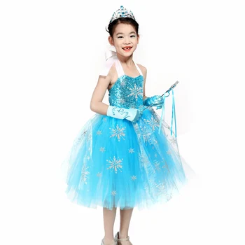 Merginos China Snaigės Įšaldė 2 Suknelė Vaikai Princesė Įšaldė Kostiumas Mėlyna Vasaros Suknelė Vaikams, Gėlių Mergaitės Suknelė Šalies Drabužių
