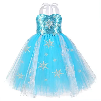 Merginos China Snaigės Įšaldė 2 Suknelė Vaikai Princesė Įšaldė Kostiumas Mėlyna Vasaros Suknelė Vaikams, Gėlių Mergaitės Suknelė Šalies Drabužių