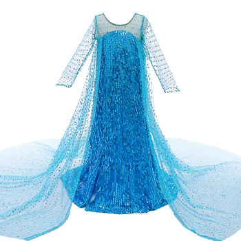 Merginos Elsa Blizgučiai Šalis Princesė Dress Kūdikių Mergaičių Vasaros Elegantiškas ilgomis Rankovėmis Mėlyna Helovyno Karnavalas Kostiumas vaikams Vestuvinė Suknelė