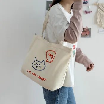 Merginos Saldus Animacinių Filmų Spausdinimo Medvilnės Nešti Maišą Studentų Paauglys Ekologija Japonijos Kawaii Mielas Audinys Didelis Pirkinių Shopper Tote Bag
