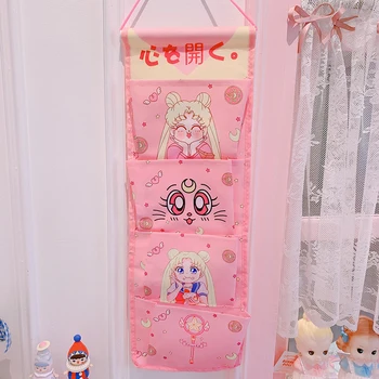 Mielas Animacinių Filmų Sailor Moon Melodija Sienos Kabo Saugojimo Krepšys Mados Žaislas Makiažas Organizatorius 4 Kišenės Kabinti Saugojimo Maišelis