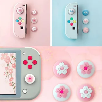 Mielas Sakura Gėlių Piggy Thumbstick Rankena Rokeris Bžūp neslidus Paviršius Silikono Kreiptuką Padengti Nintendo Lite Jungiklis