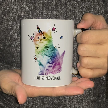 Mielas vienaragis katė kavos puodeliai, aš taip meowgical 11oz keramikos kūrybinis pasikeitė spalva kelionės puodelis arbatos puodeliai draugai gimtadienio dovana puodelis