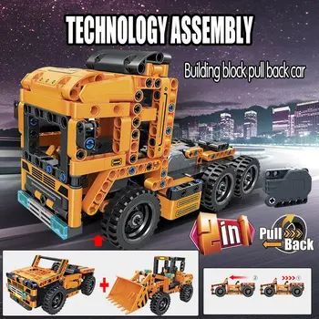 Miesto visureigių Automobilių loader Modelio Blokai Techninės Traukti Atgal Sunkvežimis, Konteineris Teactor Plytų Žaislai vaikams dovanos