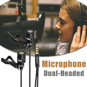 Mini Lavalier Atvartas Mikrofonas Dual Vadovauja Įrašymo Įrašą Profesinės 3.5 mm Mikrofoną, skirtą išmanųjį Telefoną, Tabletės