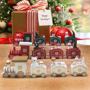 Mini Mielas Kalėdų Traukinys Medienos Kalėdinė Dekoracija Namuose su Santa Lokys Kalėdos Vaikas Žaislų, Dovanų Ornamentu Navidad Naujųjų Metų Dovanos