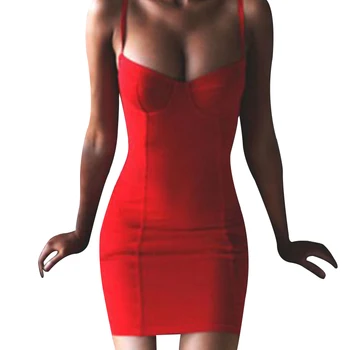 MIOFAR Vasaros Moterų Suknelė Spageti Dirželis Pakuotės Pieštuką Bodycon Kietas Seksualus Mini Suknelės, Šaliai, Poliesteris Raudona Juoda Moterų