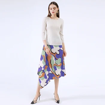 Miyake klostuotas sijonas 2020 m. rudenį naujų moterų sijonai unikalus gėlių spausdinti sijonai nesimetriškas plius dydžio sijonas streetwear moterims