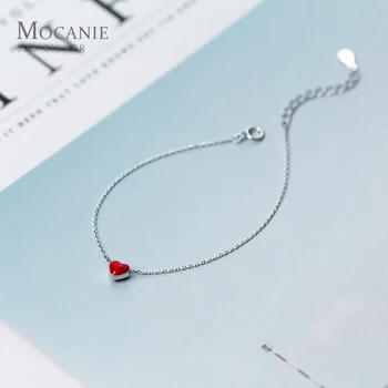 Mocanie Madinga 925 Sterling Silver Red Emalį Romantiškas Mielas Meilės Širdis Apyrankės Moterims Nuorodą Grandinės Fine Jewelry 2020 Metų