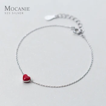 Mocanie Madinga 925 Sterling Silver Red Emalį Romantiškas Mielas Meilės Širdis Apyrankės Moterims Nuorodą Grandinės Fine Jewelry 2020 Metų