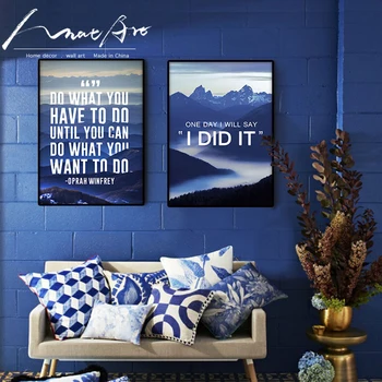 Modernios dekoracijos Laišką, Mėlyna kraštovaizdžio fotografija rūko kalnų Tekstas Drobė Meno nordic plakatas Spausdinimo 5 gabalas už kambarį