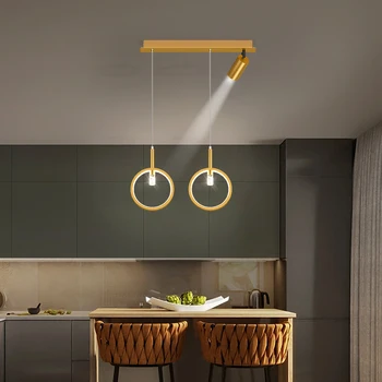 Modernus restoranas liustra apšvietimo Šiaurės minimalistinio dizaino juodos/aukso juostelės LED valgomojo stalo lempa virtuvėje kabo akiratyje