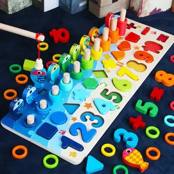 Montessori Ugdymo Mediniai Žaislai Vaikams Užimtas Valdybos Matematikos Žvejybos Vaikų Mediniai Ikimokyklinio Montessori Žaislas Skaičiavimas Geometrija