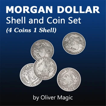 Morgan Doleris Shell Ir Monetų Rinkinys (4 Monetos 1 Lukštais) Pagal Oliver Magija Gudrybės Monetos Magijos Triukų, Iliuzijų Arti Įdomus Triukas