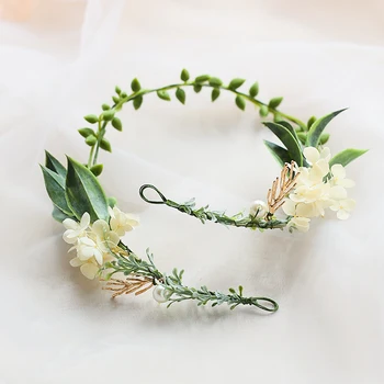 Mori pasakų grožio nuotaka tiara nemirtingas, džiovintų gėlių ir žaliųjų lapų vertus girliandą hairband gėlių, vestuvių plaukų aksesuarai