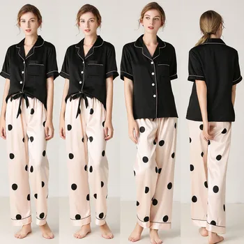 Moteriški Populiariausių Rudens Modeliavimas Spausdinimo Mygtukas Trumpas Rankovės Kišenėje Sleepwear Ponios Namų Drabužių Pižama Rinkiniai пижама женская