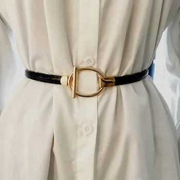 Moterys Aukso Ovalo formos Sagtis marškinėliai NAUJAS dirbtiniais odos, reguliuojamas Plonas Diržas Lakinės Odos cummerbunds Paprastas vestuvių kailio juostos
