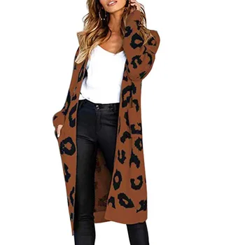 Moterų 2020 m. Rudenį, Žiemą, Leopardas spausdinimui Megztiniai Striukė, Megztinis Moterų Megztinis Ilgas Cardigan Plius Dydis