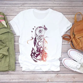 Moterų Augalų, Gėlių Vasarą, Rudenį Trumpas Rankovės 90s Atsitiktinis Spausdinti Lady T-shirts Viršuje Moterų Graphic T Shirt Ladies Moterų Tee Marškinėliai