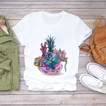 Moterų Augalų, Gėlių Vasarą, Rudenį Trumpas Rankovės 90s Atsitiktinis Spausdinti Lady T-shirts Viršuje Moterų Graphic T Shirt Ladies Moterų Tee Marškinėliai