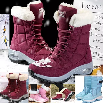 Moterų Batai Žiemą Laikyti Šiltai Kokybės Mid-Calf Sniego Batai Ponios Nėriniai-up Patogus, atsparus Vandeniui Bateliai Chaussures Femme Slidžių batų