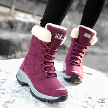 Moterų Batai Žiemą Laikyti Šiltai Kokybės Mid-Calf Sniego Batai Ponios Nėriniai-up Patogus, atsparus Vandeniui Bateliai Chaussures Femme Slidžių batų