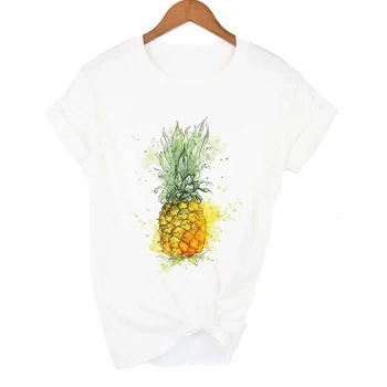 Moterų Grafinis T Marškinėliai Vasaros Ananasų Akvarelė Vaisių Mielas Animacinių filmų Lady T-shirts Harajuku Ullzang Fuuny Kawaii Tee Marškinėliai