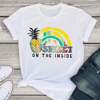 Moterų Grafinis Trumpomis Rankovėmis Pledas Ananasų Paplūdimys Mados Vasaros Lady Moteriški Drabužiai Viršūnės T-Shirt Marškinėliai Tees Moterų Marškinėliai