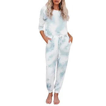 Moterų Kaklaraištis Dažų Pižama Rinkiniai 2 Gabalus Namų Drabužius Ilgomis Rankovėmis Atsitiktinis Namų Drabužiai Moteris Naktį Kostiumas Su Kelnės Naktiniai Drabužiai Sleepwear