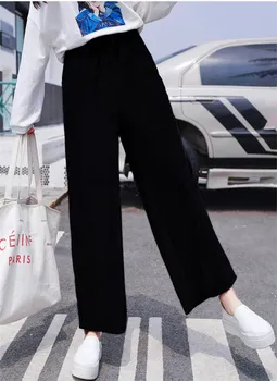 Moterų Kelnės Rudenį, Žiemą Storas Aksomo kelnės Elastingos Juosmens Kelnės Atsitiktinis Plati koja Pants Plus Size black Laisvas kelnes M-6XL